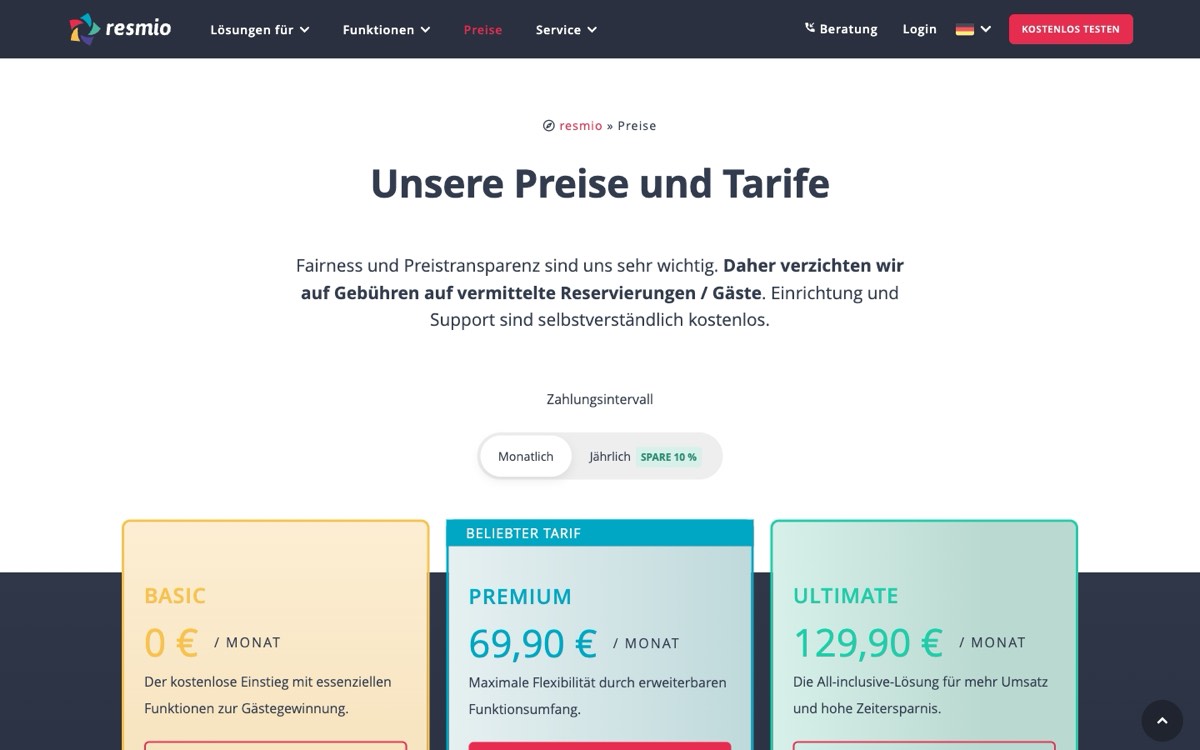 Website von resmio